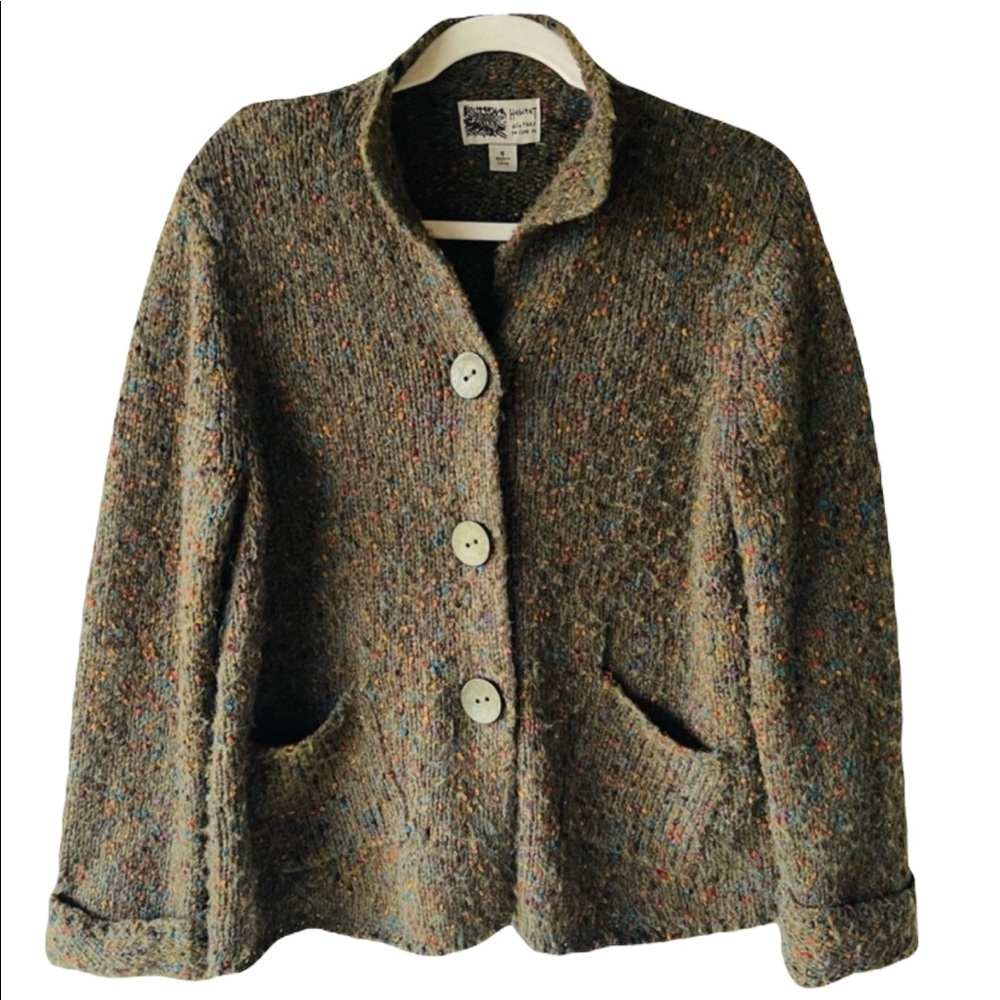 HABITAT Moss Green Confetti Large Button Cardigan